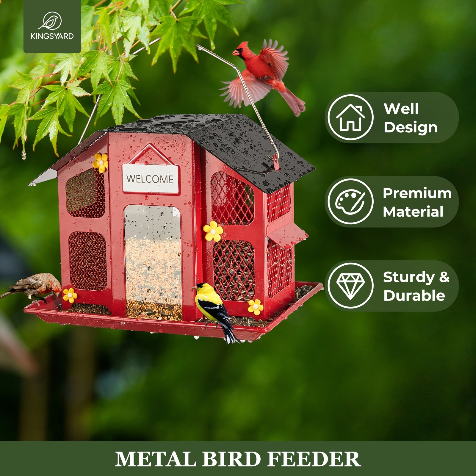 Wild Bird Feeder - Weatherproof Outdoor Hanging Feeder with Roof Durable Metal Mesh Construction 5 29904cdf 3750 4151 a30a c661233f41ef