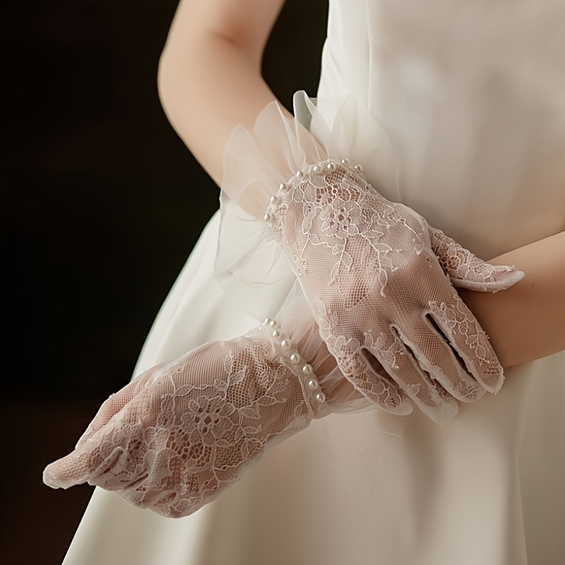 TEMU 1 Pair Embellished Bridal Gloves, White Gloves, Prom Gloves, Women's Dress Additions For Autumn