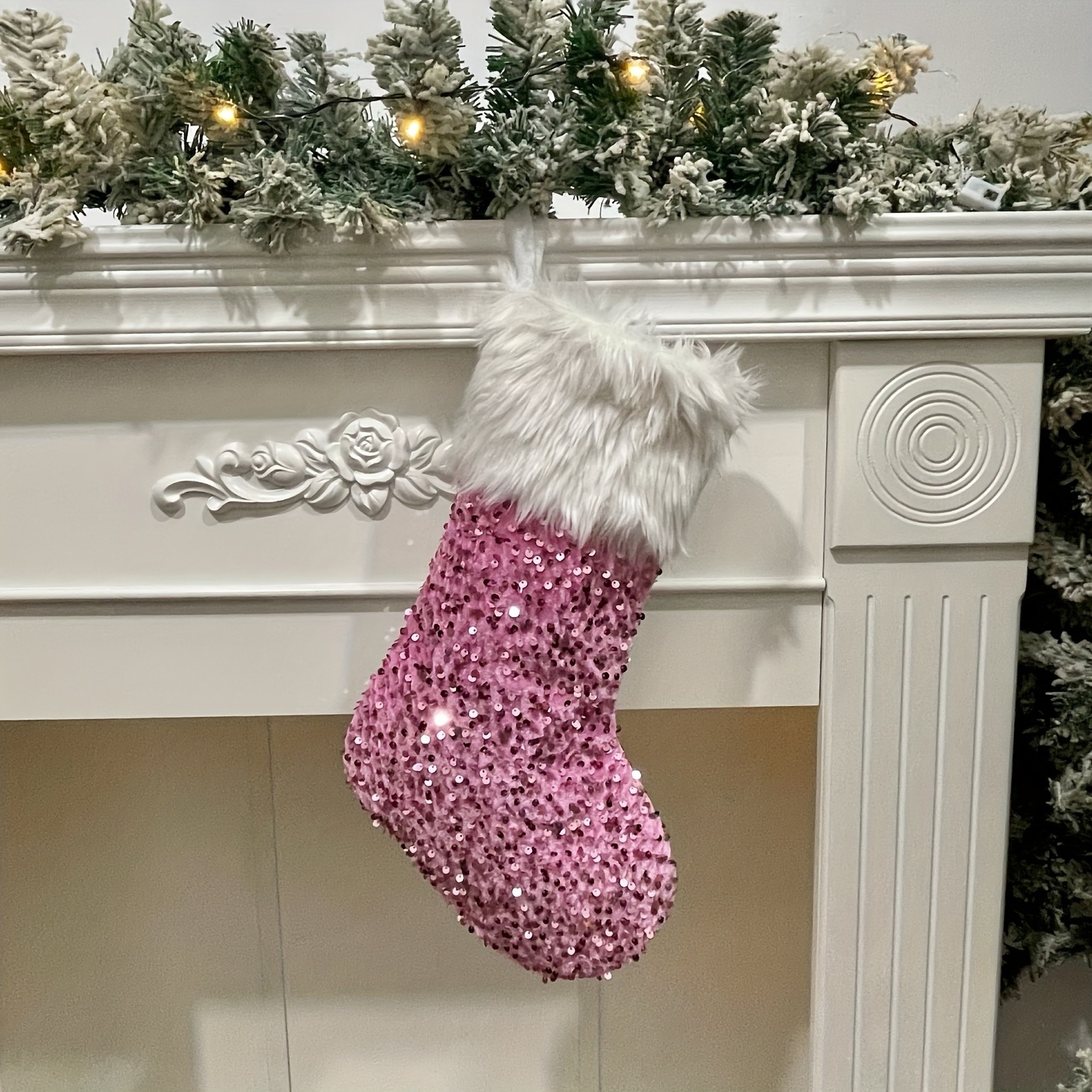TEMU 1pc, Sequin Christmas Stocking, Candy Bag, Christmas Gift, Christmas Ornament, Christmas Tree Pendant