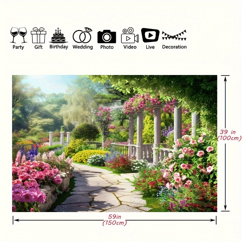 1pc, Romantic Spring Secret Garden Photography Background Colorful  Blossoming Flowers Green Plants Outdoor Nature Photo Booth Props, Home Wall  Decor A