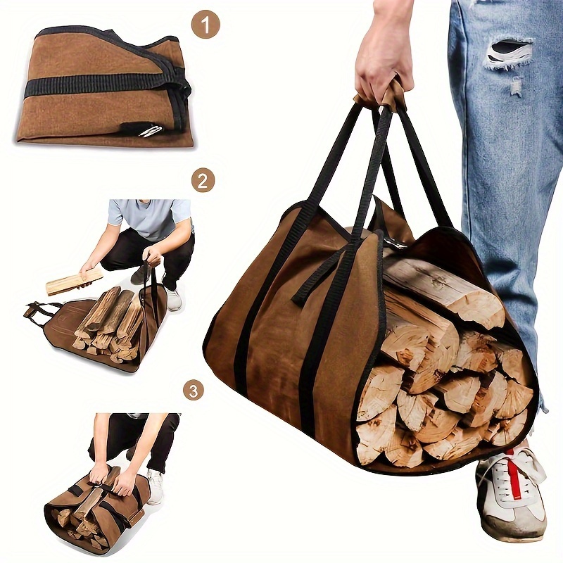 large capacity portable firewood carrier bag -   oxford cloth with pvc, ideal for outdoor camping, hiking & bbqs,   decor enhancer details 3