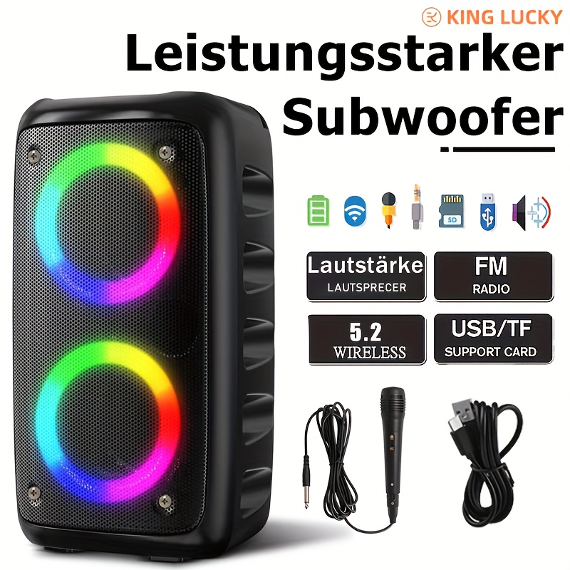 kral şansli hy-3317 kablosuz hoparlör mikrofonlu, büyük boombox hoparlör, stereo hoparlör, subwoofer, açık alan kablosuz hoparlör, sonbahar kablosuz hoparlör, parti disko işığı, tws, tf, aux, mi̇k, cadılar bayramı ve noel hediyeleri olarak uygun. 0