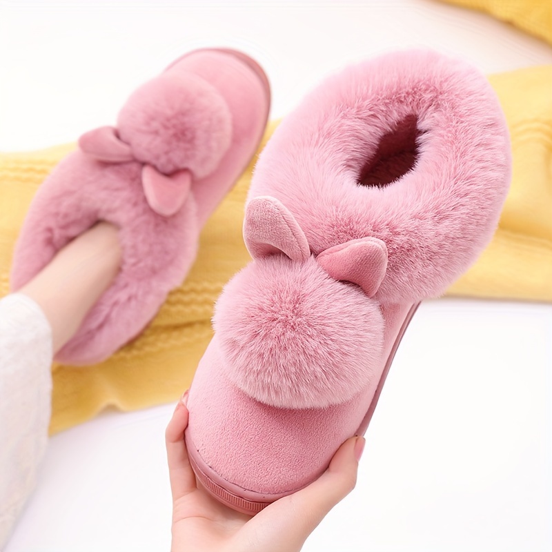 womens cozy slippers winter plush slides warm comfortable indoor outdoor footwear   hand washable solid color   fabric upper tpr sole fabric lining no print details 4