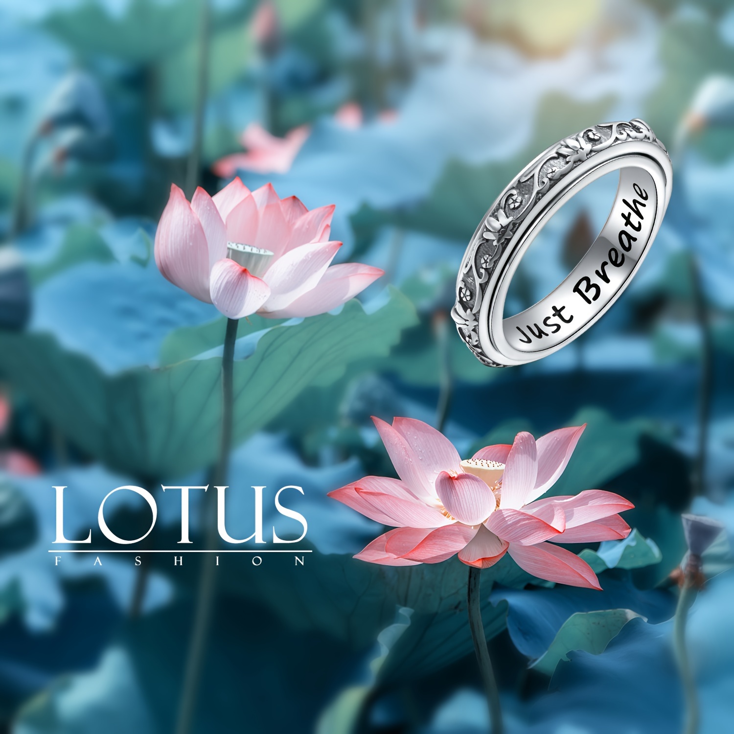spinner fidget ring s925 sterling silver lotus   just breathe anxiety worry band oxidized fidget boredom adhd autism rings for women men Product details 7