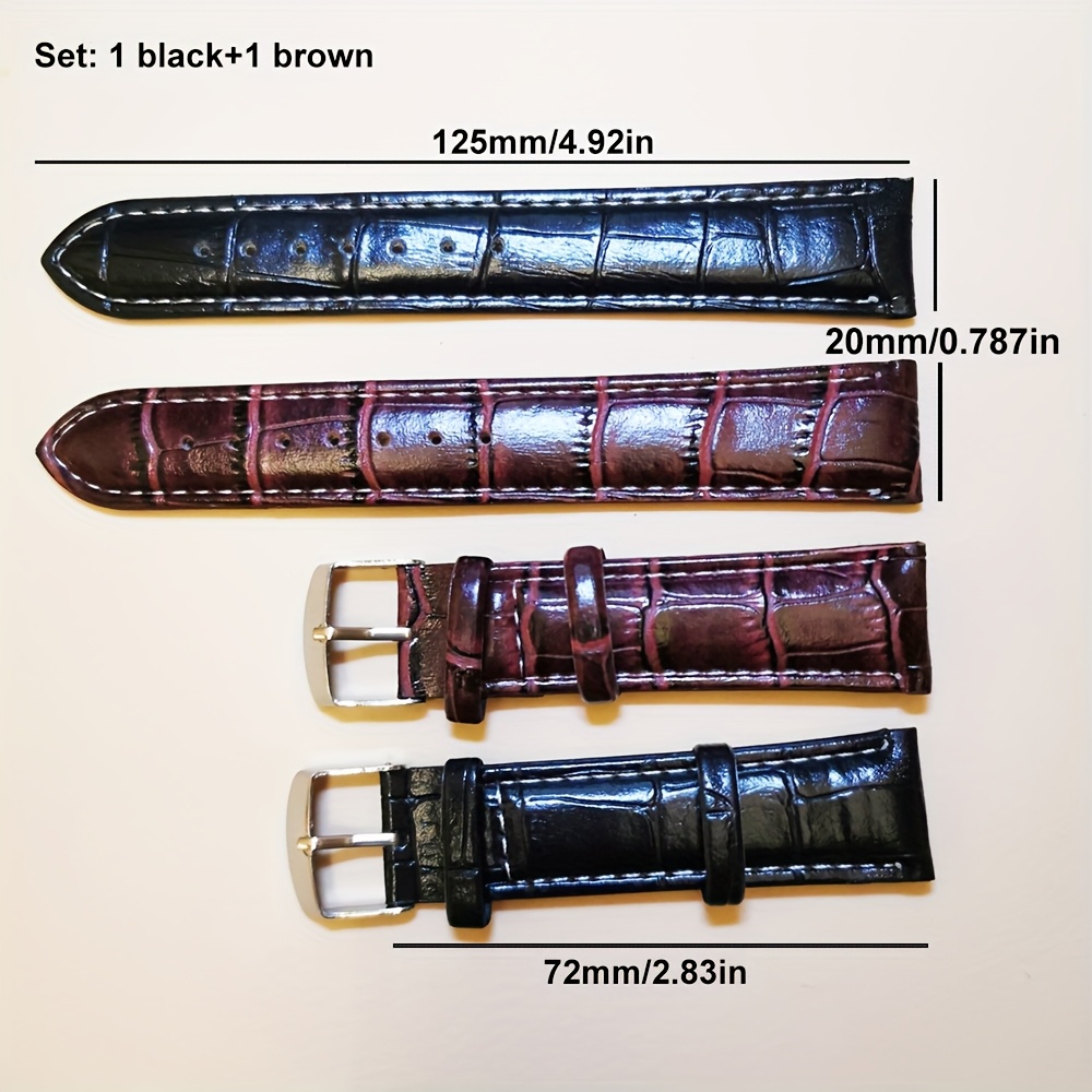 Image of 2pcs Pu Leather Watch Strap Suitable For - Expandable Compatible, Bamboo Pattern Wristband (: 16mm//20mm/22mm) - Compatible For Watches