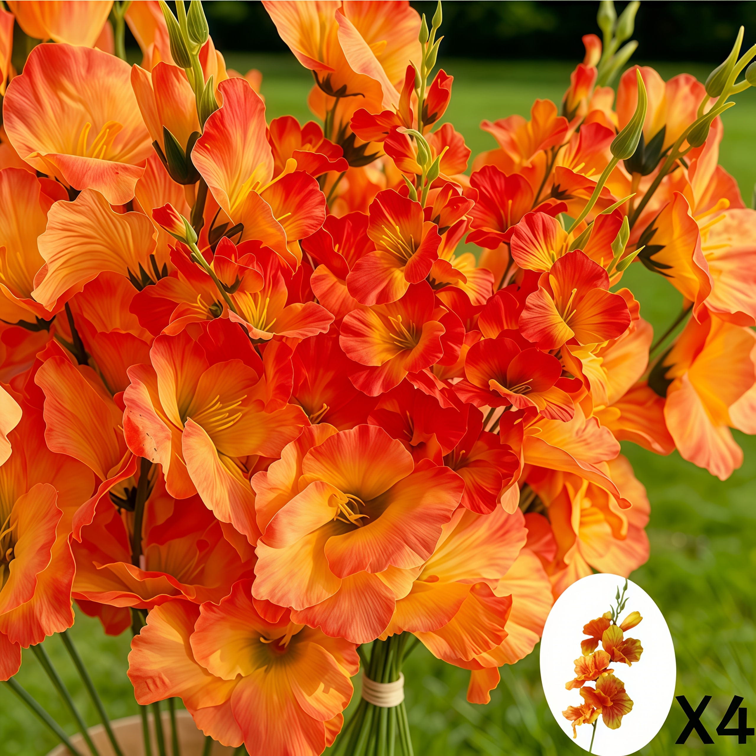 TEMU 4pcs Gladiolus Orange Fleurs Artificielles - Décoration de Table pour Salon et Table à Manger, Ornement de Tige Longue, Mariage, Maison,