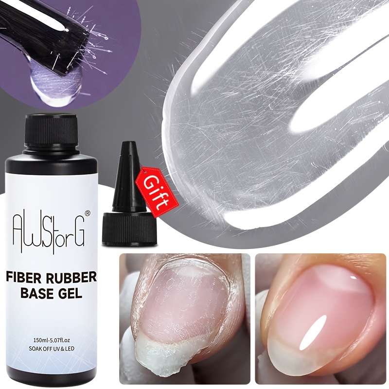 

150ml AWStorG Gel de base en caoutchouc à hypoallergéniques, gel dur acrylique nu transparent blanc lait pour des ongles français, manucure semi-permanente