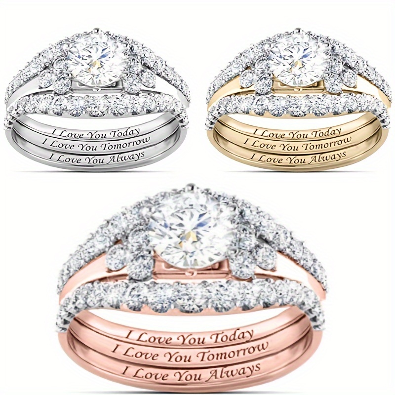 

Elegant And Fashionable English Letter Temperament Micro-inlaid Ring Set For Ladies, Suitable For Engagement, Holidays, And .