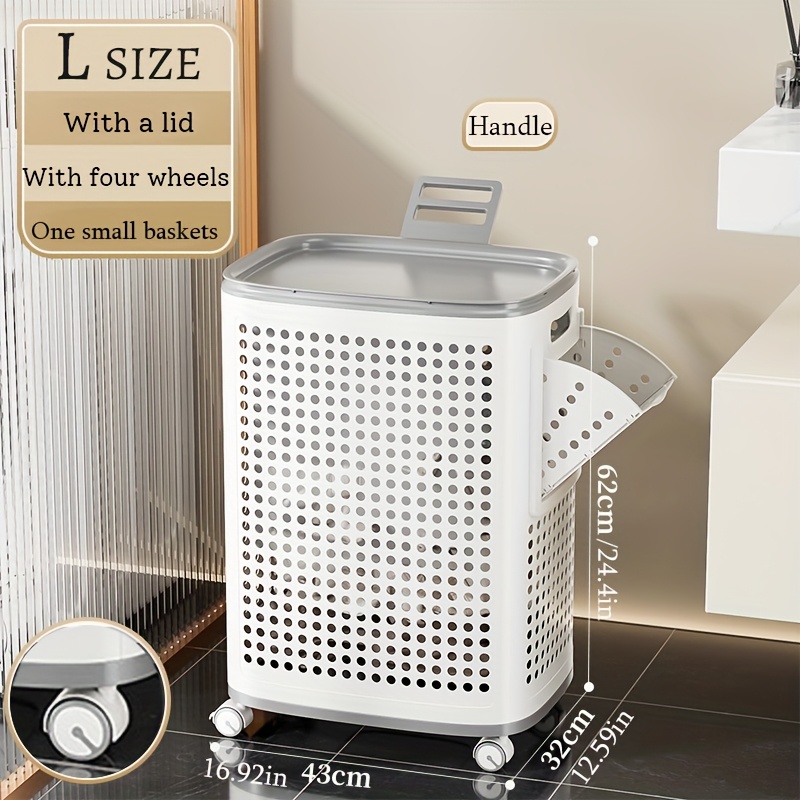 TEMU A Large Wheeled Rolling Luggage Basket In Simple Gray, A Multifunctional Portable Laundry Basket Suitable For Bathroom And Bedroom Storage,