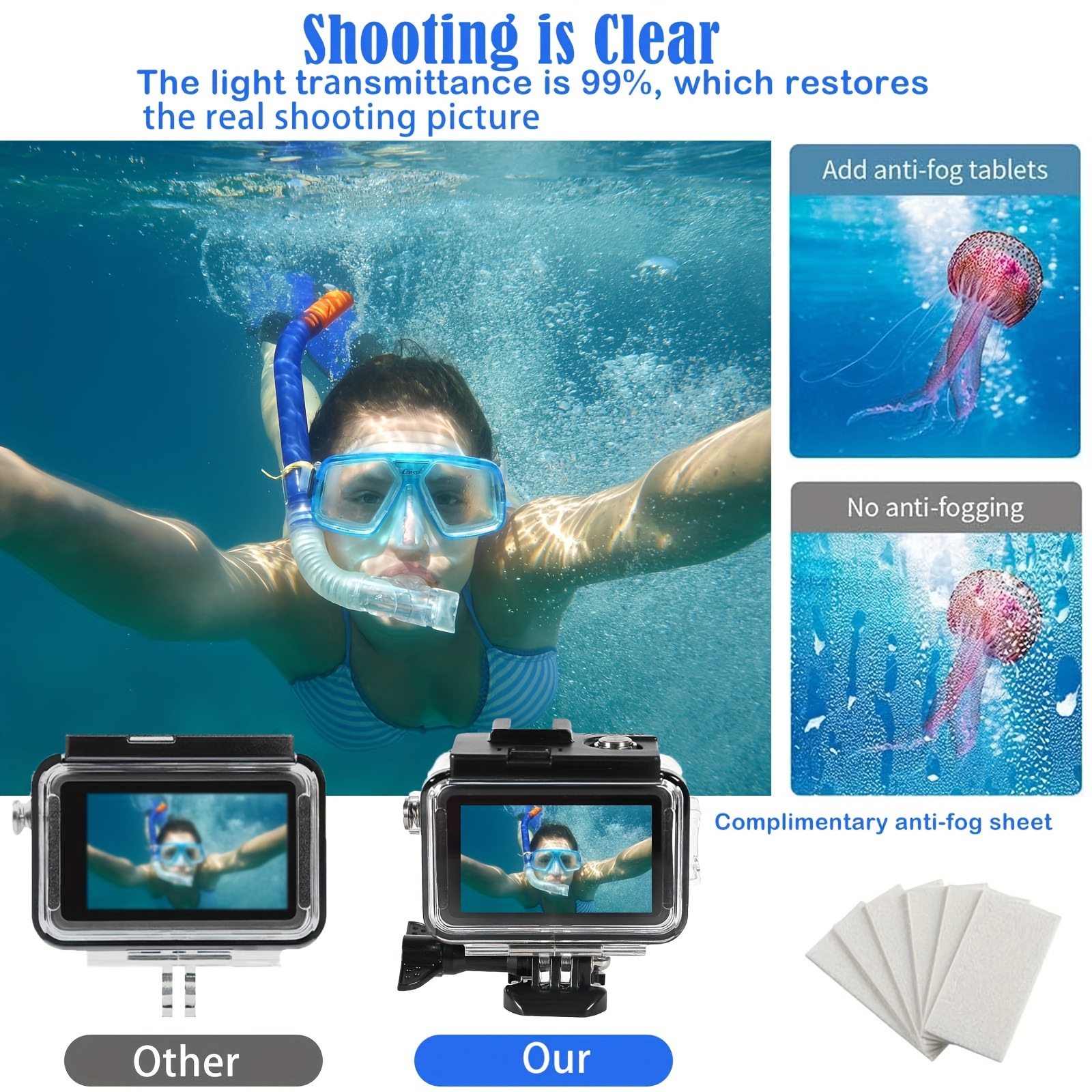 action 3 4 waterproof case 148ft deep dive protection underwater housing with bracket accessories details 3