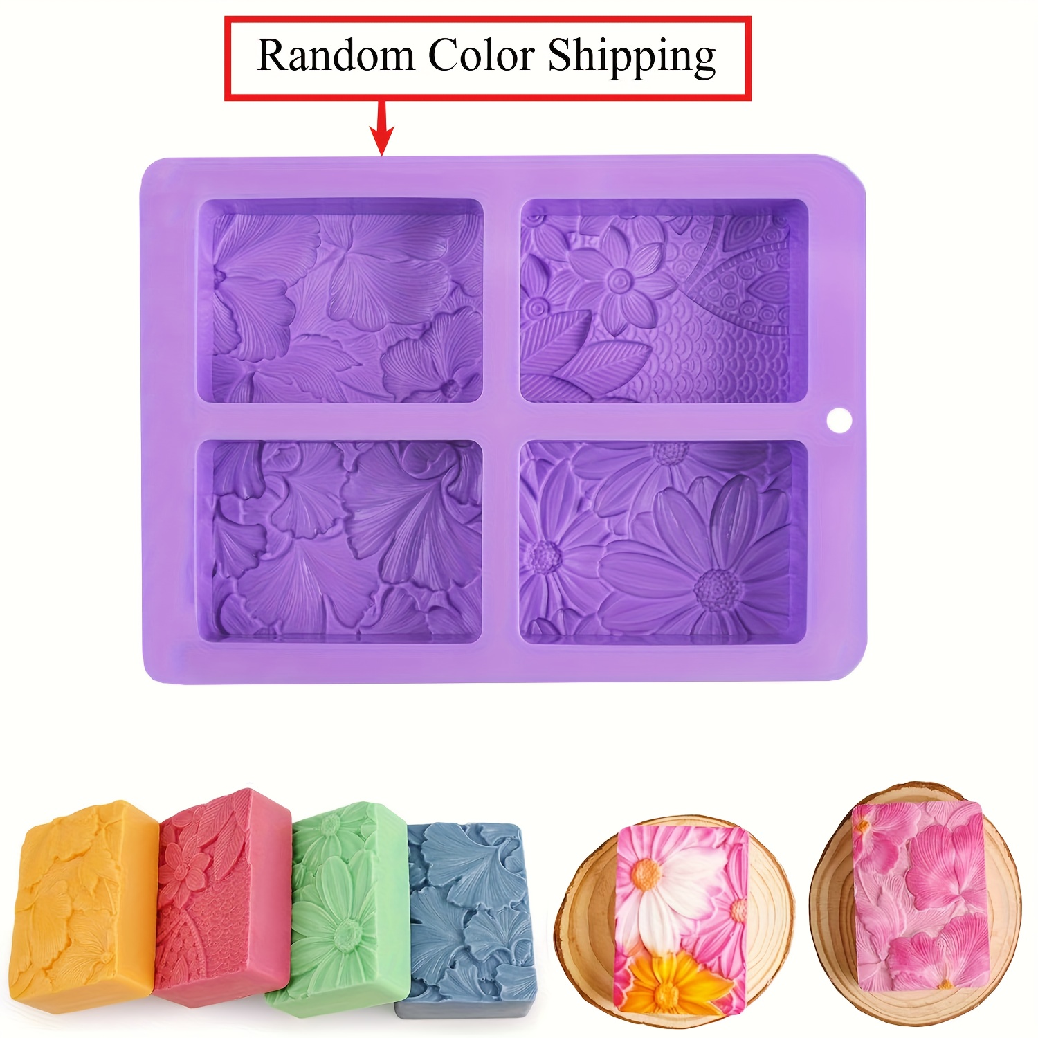 E-shop Blumen-Seifenform aus Silikon mit 4 Mulden, 3oz, zufällige Farbe, leicht zu entformen für Badebomben & Lotionstifte