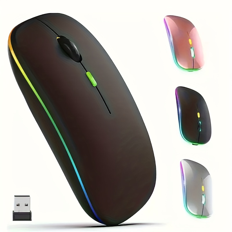 Souris sans fil rechargeable avec lumière LED, mode double BT et souris USB 2.4G pour le jeu, le portable, le tablette, le MacBook - Design noir élégant, forme ergonomique, plastique durable, chargement USB, chargeur non inclus, souris pour portable, accessoire pour tablette, accessoire moderne, surface lisse, souris sans fil pour portable, souris sans fil rechargeable, souris sans fil, souris ergonomique, souris de jeu, accessoire pour portable, souris ergonomique