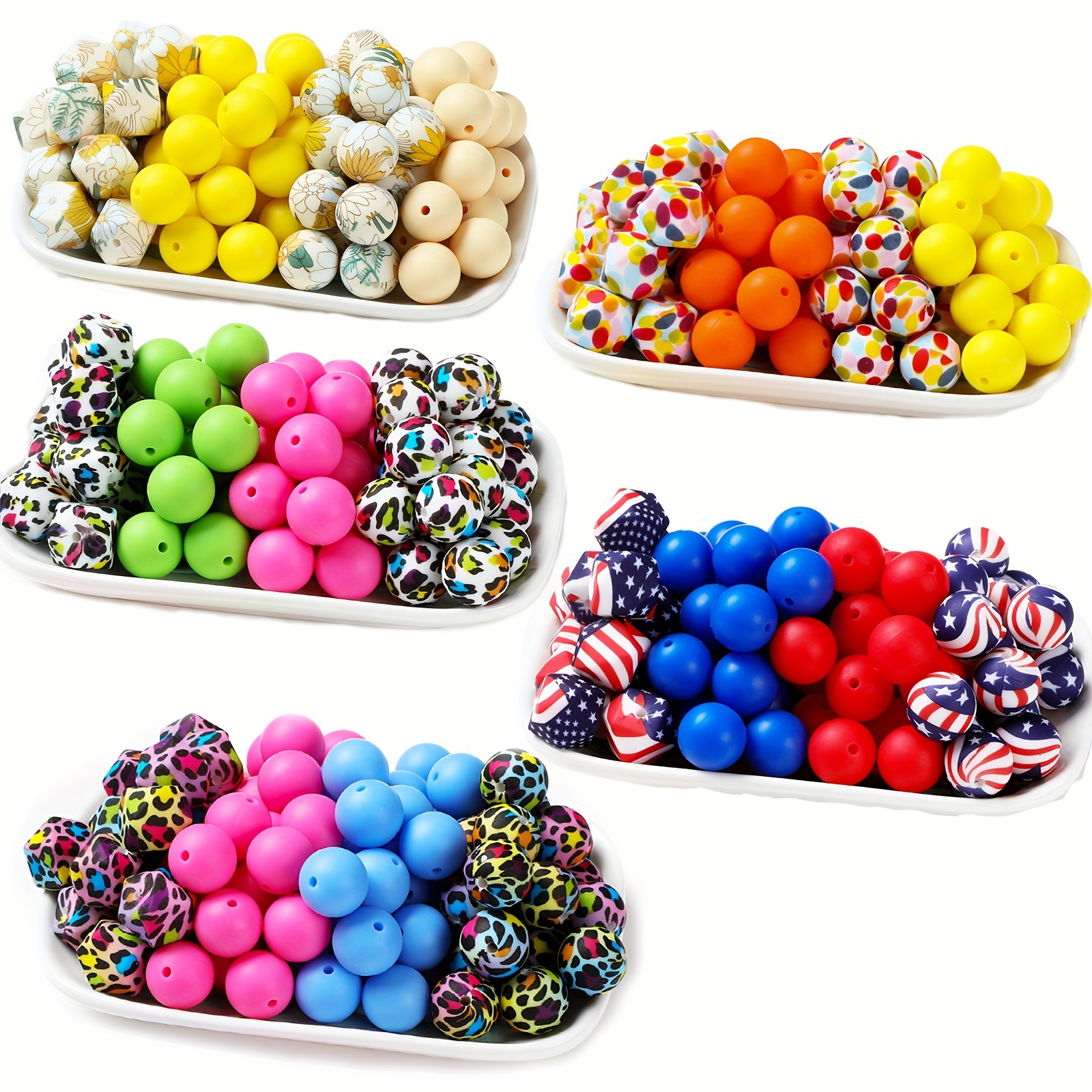 

40pcs 15mm Hexagonal Silicone Solid Color Flower Pattern Round Loose Bead Jewelry Making Diy Fashion Key Bag Chain Pen Decorative Bracelet Necklace Hanging Beaded Craft Supplies