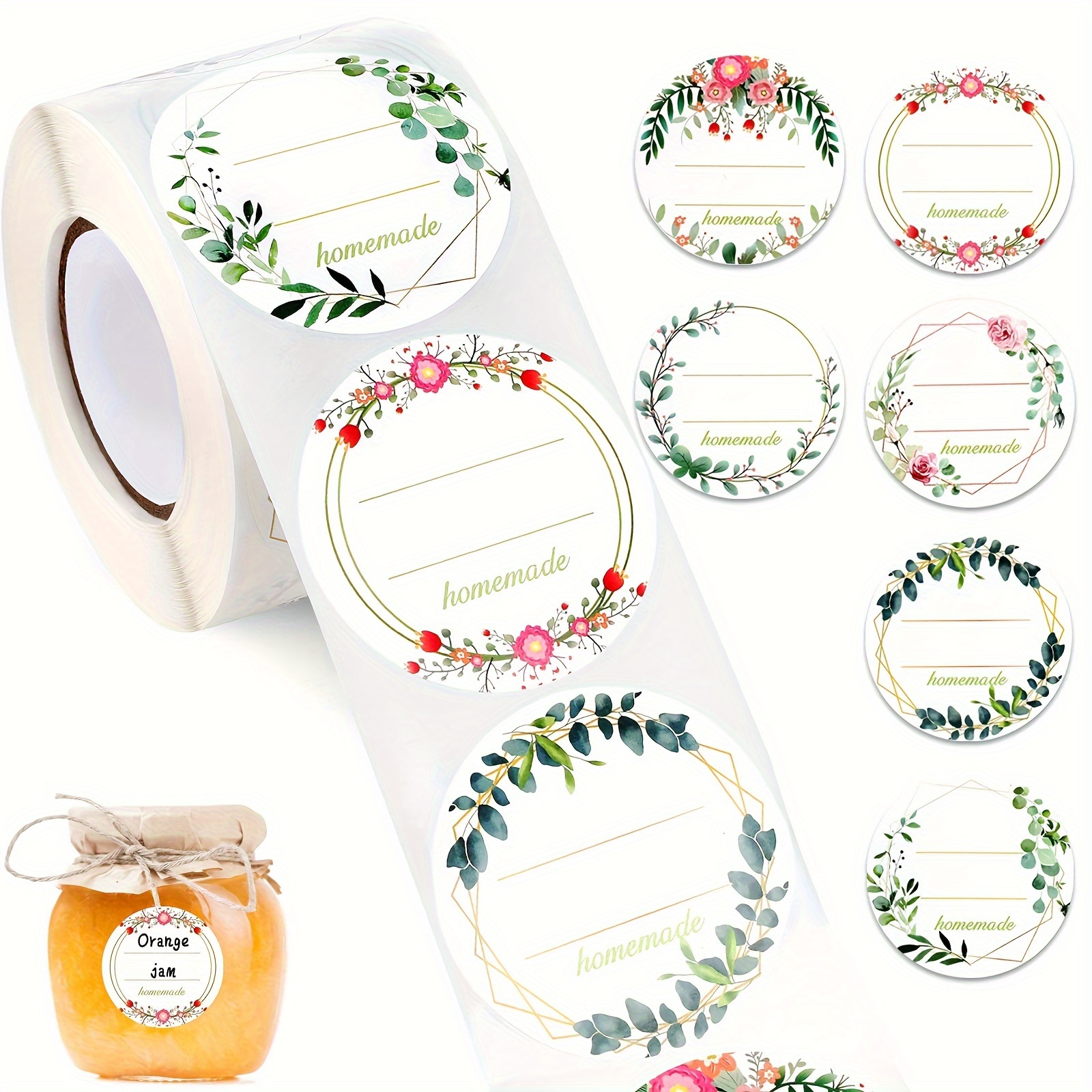 

500 Self-adhesive Labels, Funvce 5 Cm Round Adhesive Labels For Labelling, Flowers Homemade Jam Jars Stickers For Spice Labels Bottles, Christmas Gift Stickers