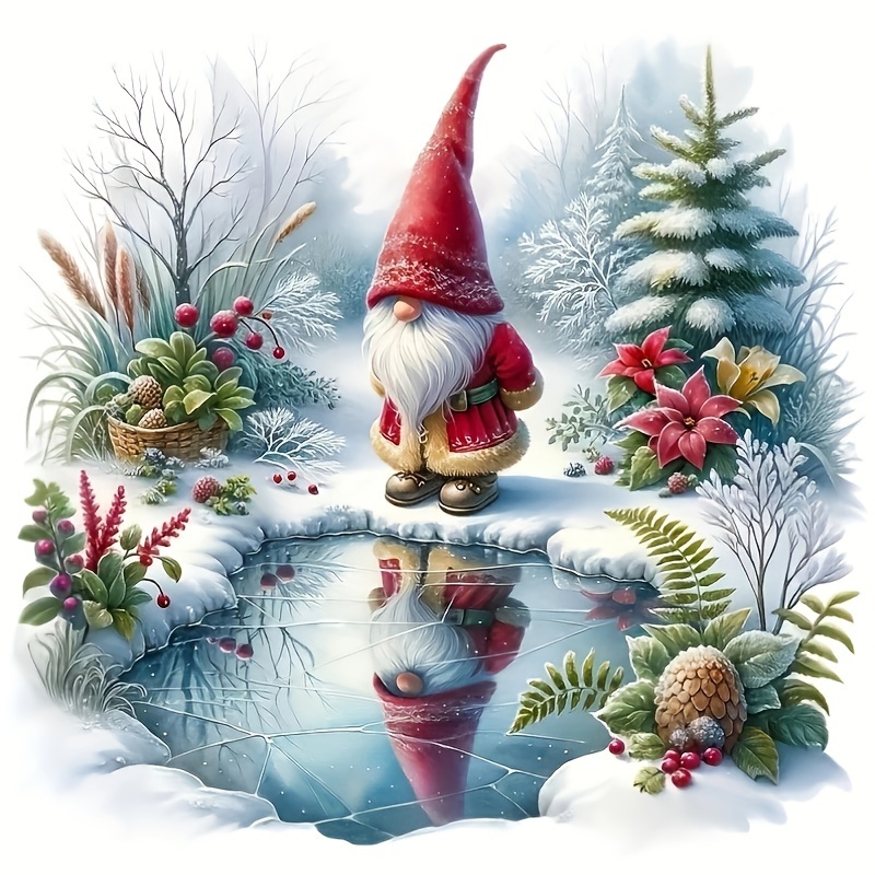 

5d Diy Cartoon Gnome Diamond Painting Kit For Adults With Round Acrylic Diamonds – Frosty Winter Scene Diamond Art Full Drill Craft Set For Home Wall Decor And Gift