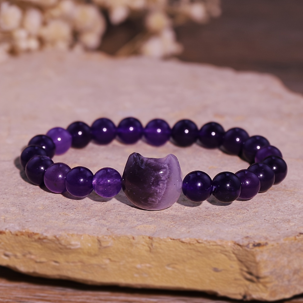 Cat Themed Stone Bracelet in Rose Quartz, Turquoise & Amethyst