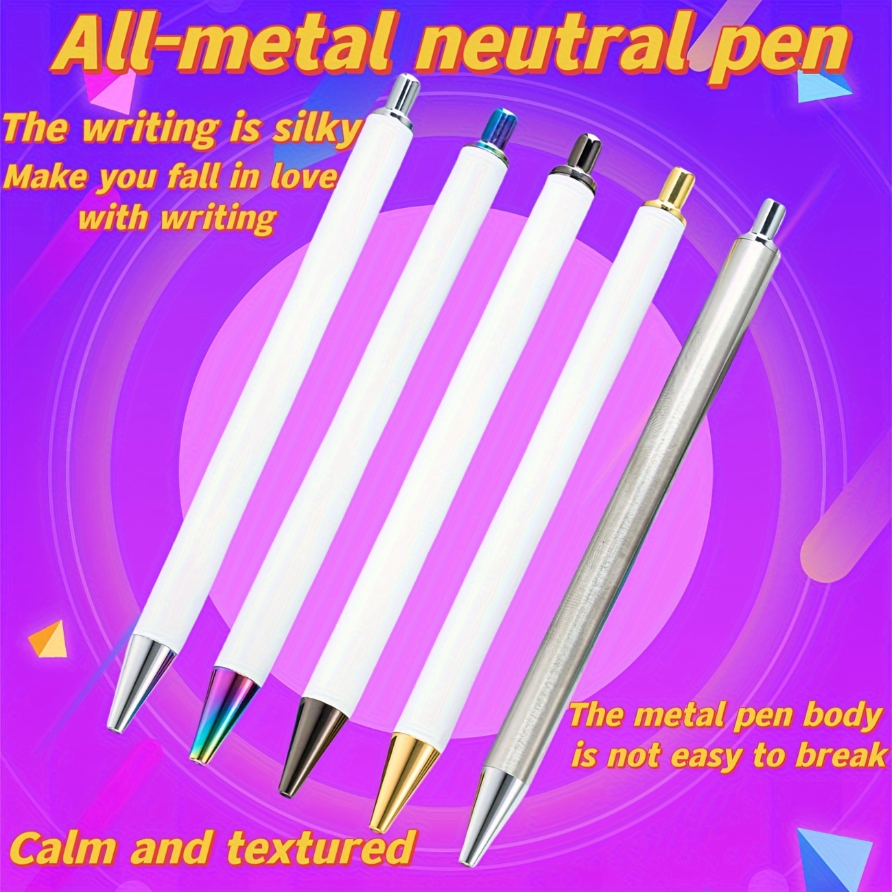 

5pcs Gel Ink Rollerball Pens - Smooth Writing Metal Pens With Black Ink For Office, School, And Promotional Gifts - Durable And Elegant Design With No Pen Clip And Push Button Operation.