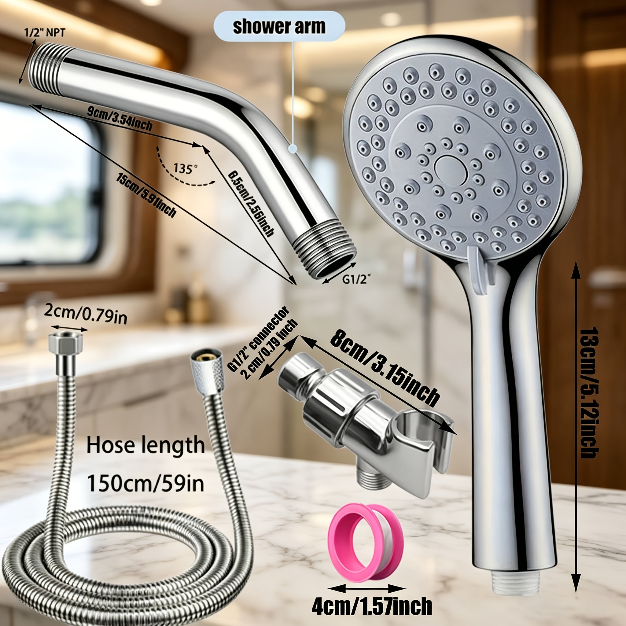 7pcs Adjustable RV High-Pressure Shower Set with Easy Installation