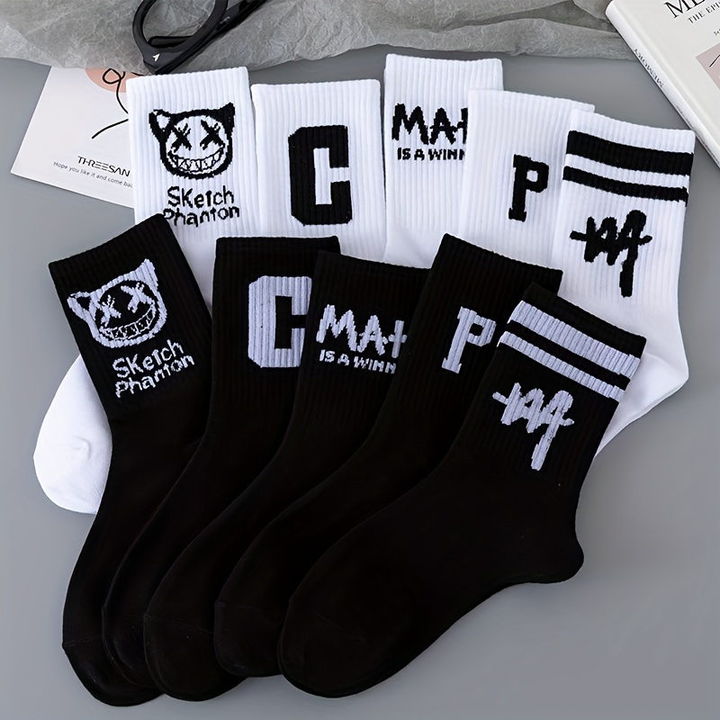 

10/20 Pairs Of Mixed Color Couple Sports Socks, Long Socks, Summer Basketball Socks, Black And White Long Socks, Men's And Women's Mid-calf Socks, Running Socks, Daily Casual Socks