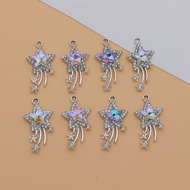 E-shop 8 Stück Meteor Charms Mix Kristall Bunte Gelbe Bunte Lila Bunte Helle Champagnerfarbene Bunte Pinke Stern Meteor Charm Zinklegierung Sternhelle