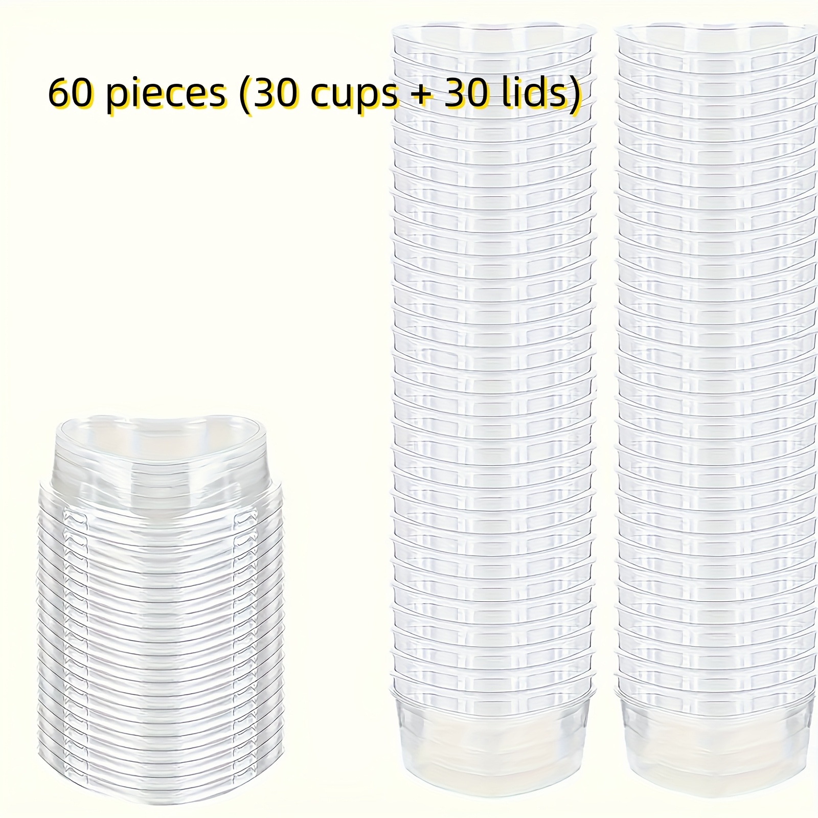 Image of 60pcs 30pcs Cup + 30pcs Lid Reusable Heart-shaped Dessert Cups - Perfectly Suitable For Ice Cream, Mousse, Pudding, And - Baking Supplies For Bakeries, Birthday Parties, Buffets, And Weddings