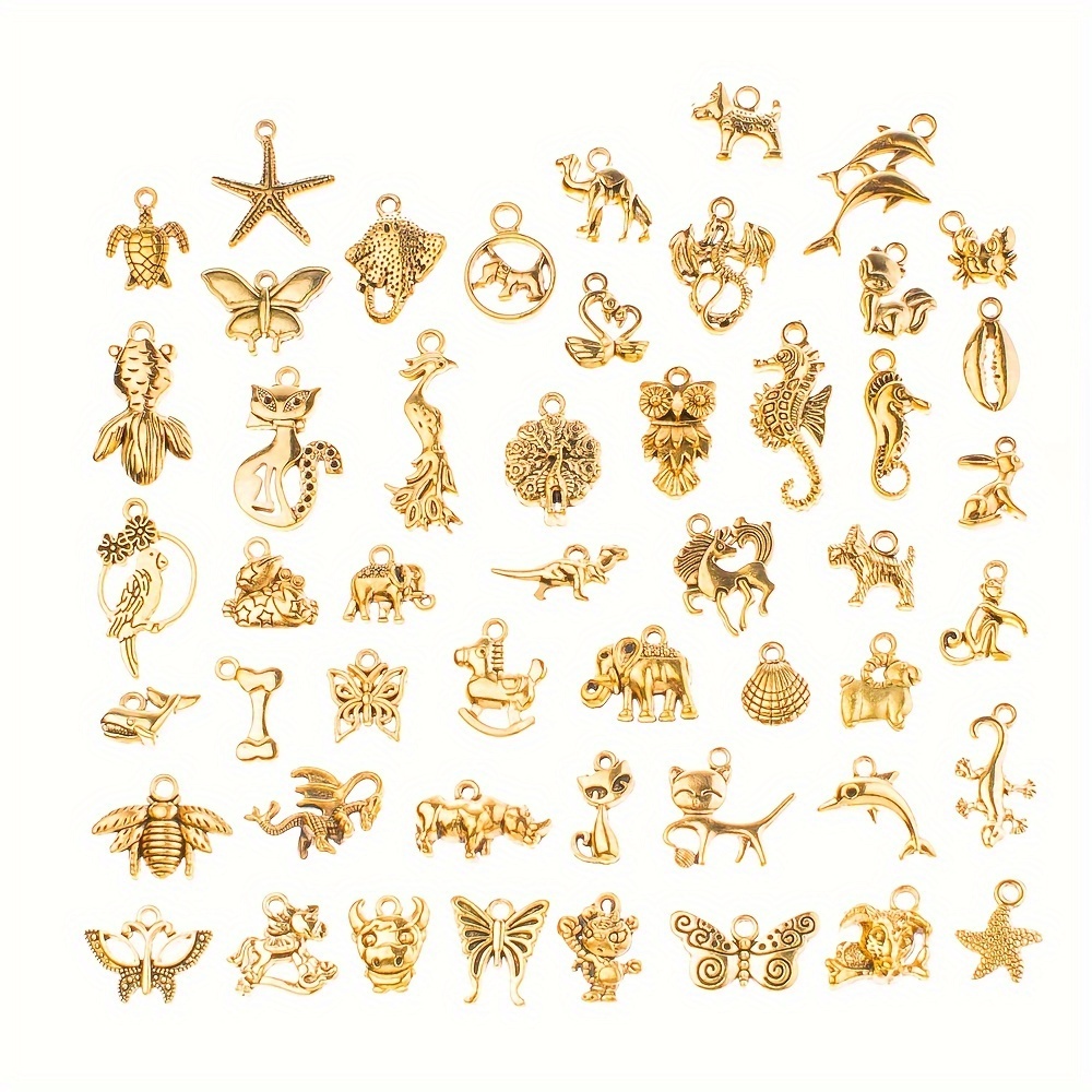 

Vintage Golden-tone Animal Charms For - /50pcs Assorted Pendants For Bracelets & Necklaces, Zinc Alloy