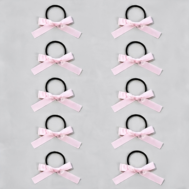10pcs Women's Pink Ribbon Bow Hair Ties