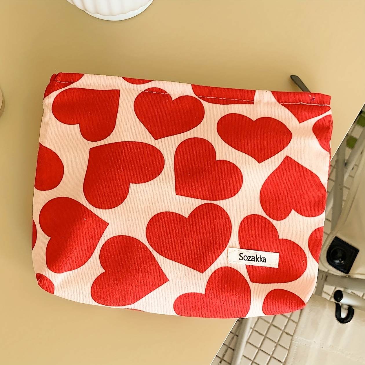 

1pc Heart Pattern Makeup Bag, Roomy Travel Zipper Cosmetic Pouch, Toiletry Organizer For Women And Girls