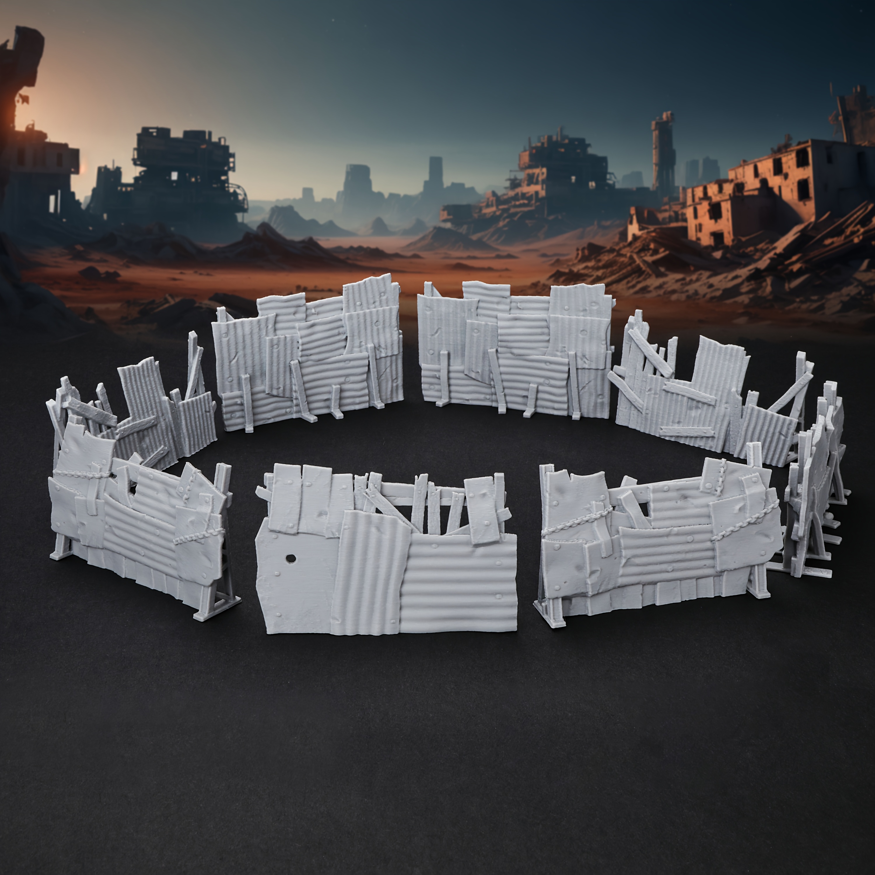 Image of Set Of 8 Modular For Post-apocalyptic - Miniature Terrain Fencing Kit In 25-28mm Scale For Tabletop Rpgs And - Unpainted Detail