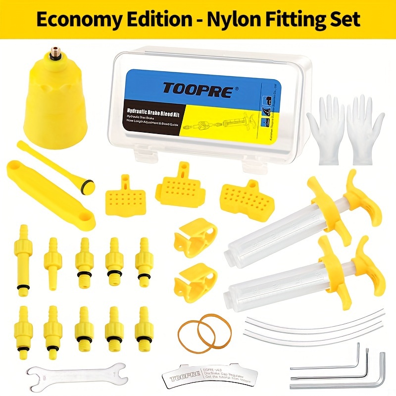 Toopre Bike Disc Brake Fluid Change Tool - Fit For Mountain Bikes, Durable Nylon & Metal Connectors, Yellow