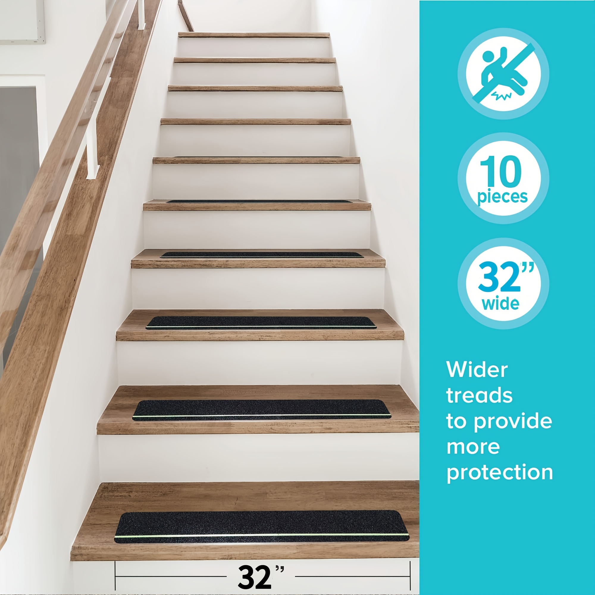 TEMU 10/12/15pcs 2"x32" 4"x28"/4"x32"/6"x28"/8"x32" Non Slip Stairtreads -slip Tape, With Glow In The Dark,, For Stair Treads, Skateboards, Floor,