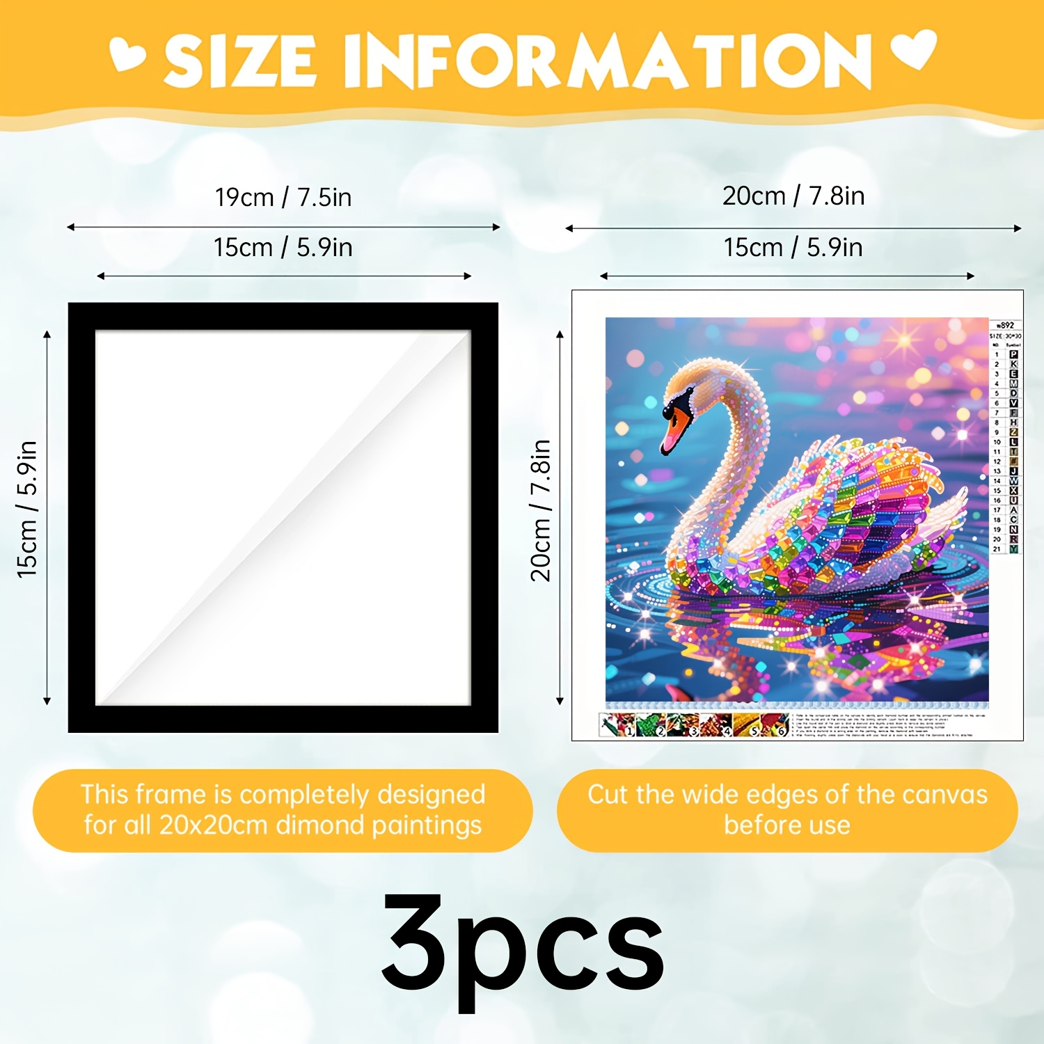3pcs Diamond Painting Magnetic Frames, Used For Diamond Painting Art Canvas, Self-adhesive Back, Home Decoration Frame, Handicraft Frame, Gallery Art Display, Suitable For 20x20cm Canvas