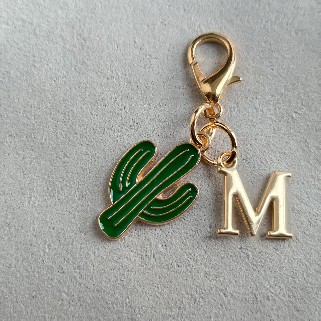 1pc fashion cactus combination 26 large letter enamel keychain spring   style car bag shoe stationery pouch charm gift small holiday gift