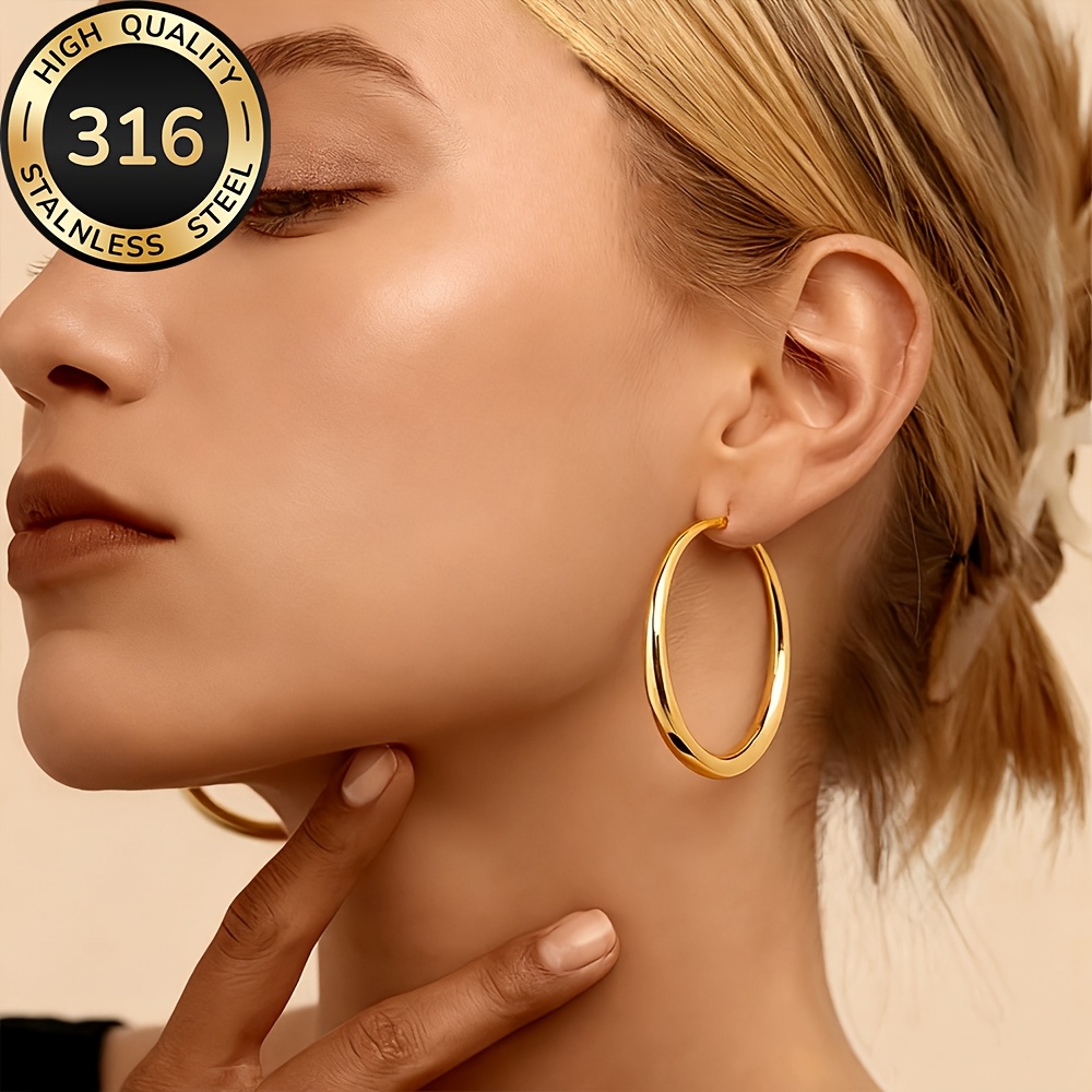 Image of Hypoallergenic Stainless Steel Hoop Earrings For Women, Comfortable And Versatile, Simple & Elegant High-quality Fashion Jewelry – Perfect Daily Wear Or Party Accessory. A Delicate Gift Idea