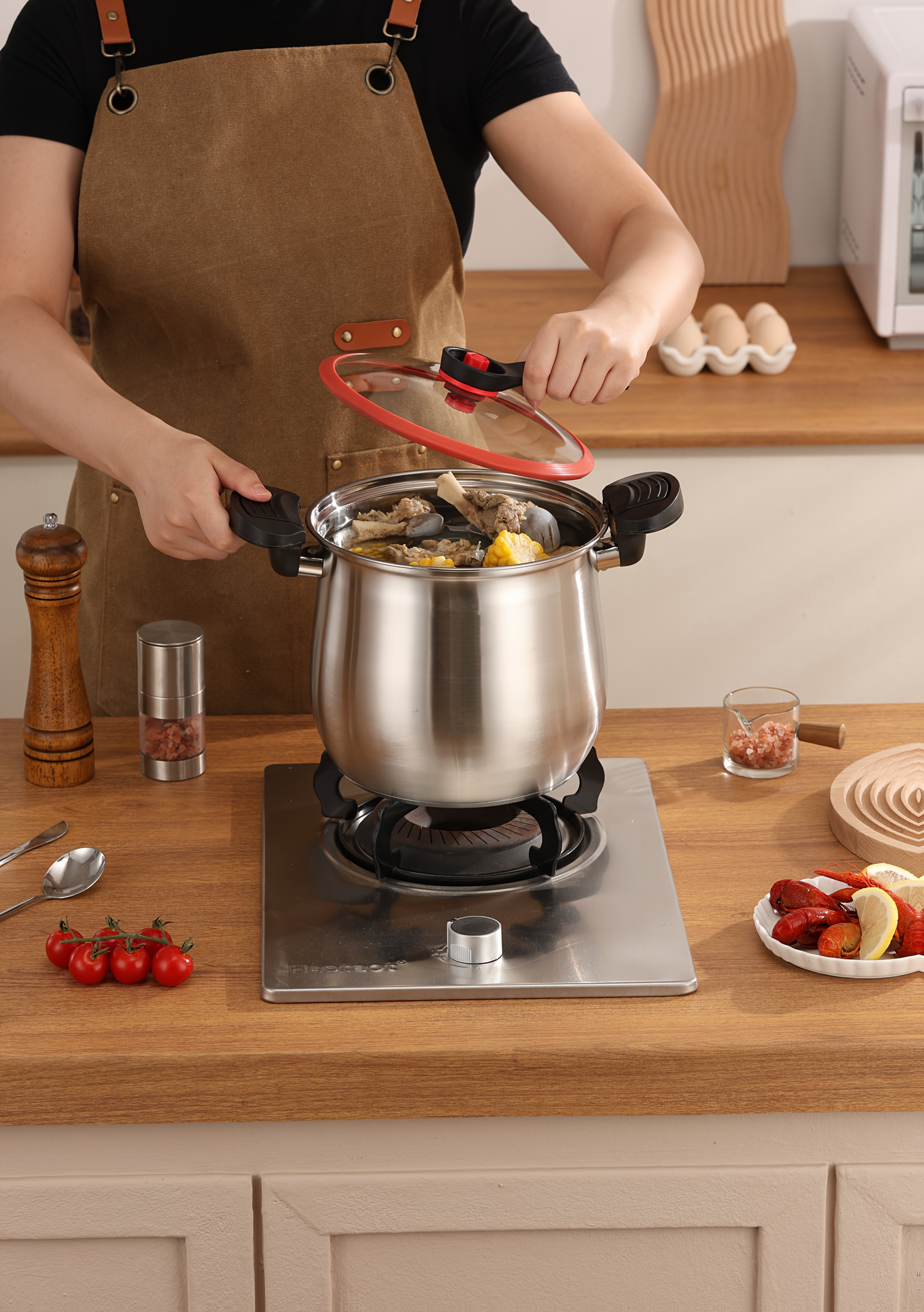 stainless steel quick cooker food grade stainless steel household sealed steamer non stick soup stew pot multi functional large capacity slow cooker and quick cooker suitable for induction cookers and gas stoves Product details 1