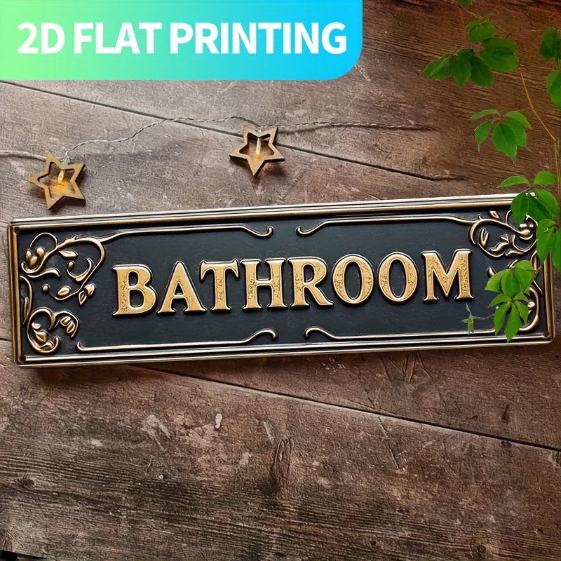 TEMU 2d Flat, 1pc Retro "bathroom" Metal Sign - Vintage Aluminum Wall Decor, 15.7x3.9 Inches, Pre-drilled For Easy Hanging - Ideal For Home, Kitchen,
