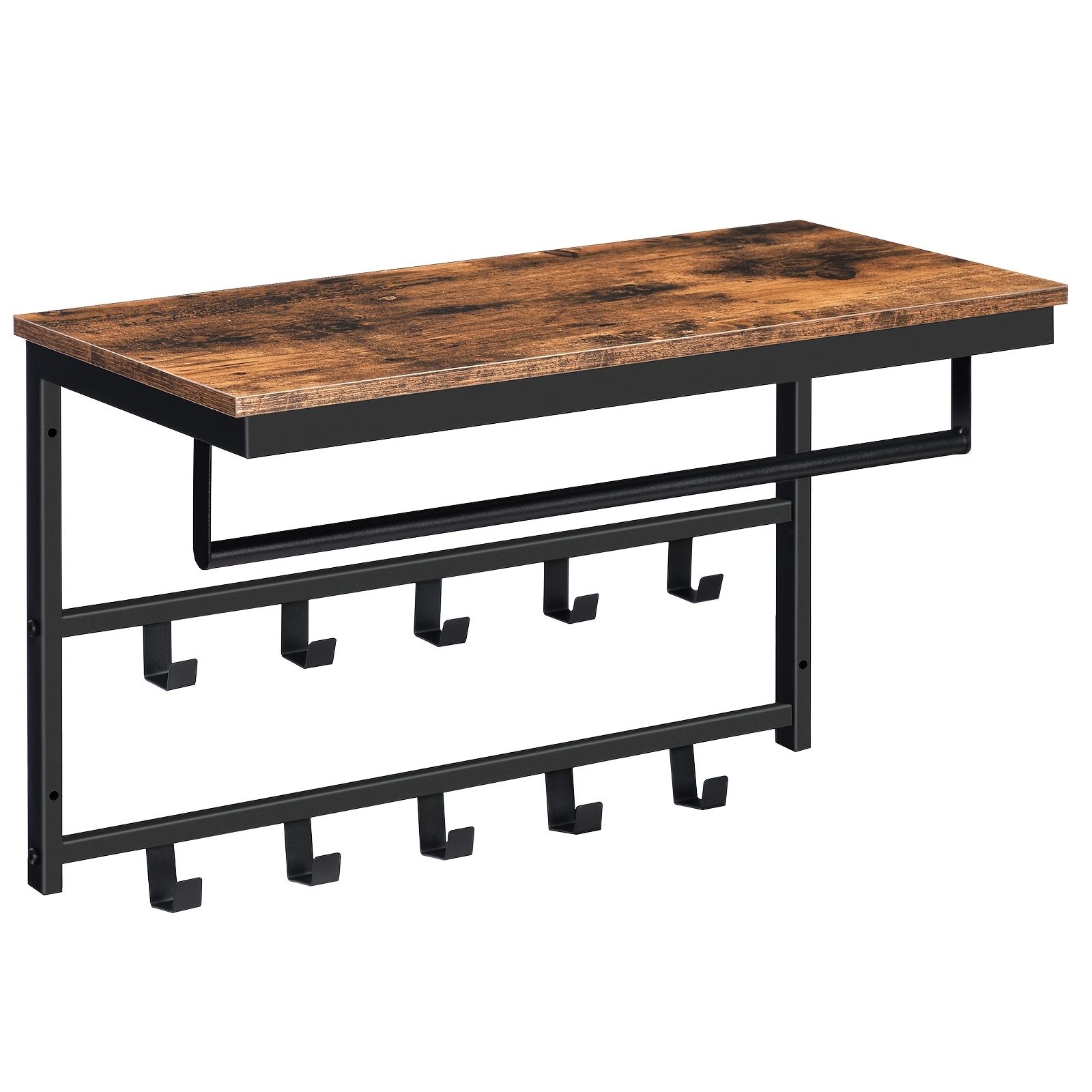 Coat Rack With Shelf For Wall Installation - Features 10 Hooks And A Rod - Dimensions 60 X 30 X 42 Cm, Ideal For , Living Areas, Bedrooms, And Bathrooms - Designed Industrial Style