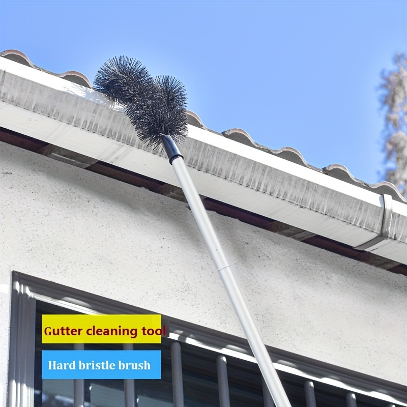

7.48ft Extendable Gutter Cleaning Tool Set - 7-section, No-ladder Needed, Easy Leaf & Debris Removal With Durable Aluminum Alloy Tubes And Black Bristle Brush Head
