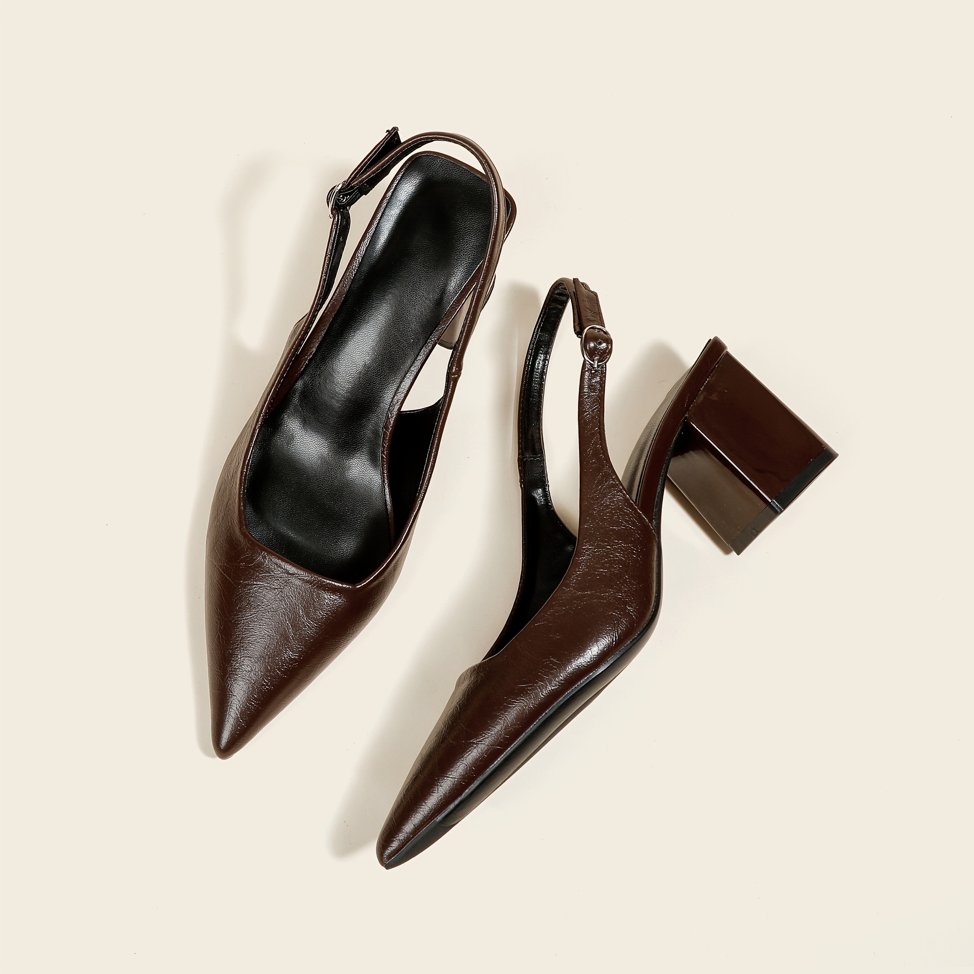 Image of Elegant Pointed-toe Chunky Heel Sandals, Solid Color Simple Ankle Strap High Heel Flat Shoes, Suitable For Parties And Work, Stylish Versatile Women's Back-tie Evening Dress Shoes, Women Shoes