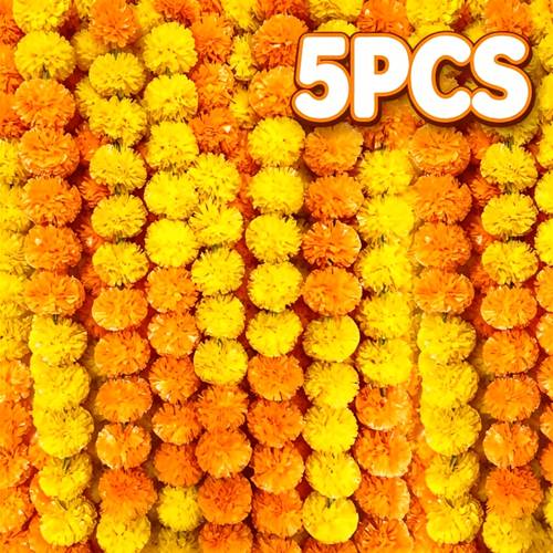 item picture 5 pack artificial marigolden flower garlands 1 5m 4 9ft pe plastic flower string reusable waterproof garland for diwali wedding party home wall decor