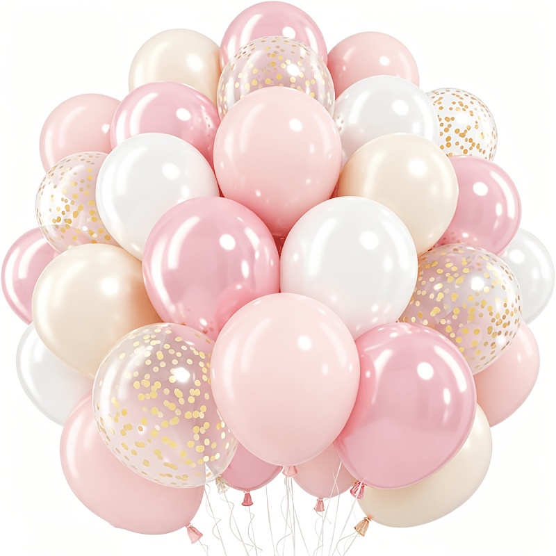 TEMU Juego de 45 globos dorados rosas y blancos, globos de dorados de 12 pulgadas (30.48 cm), globos y rosa macaron, adecuados para decoraciones de ,