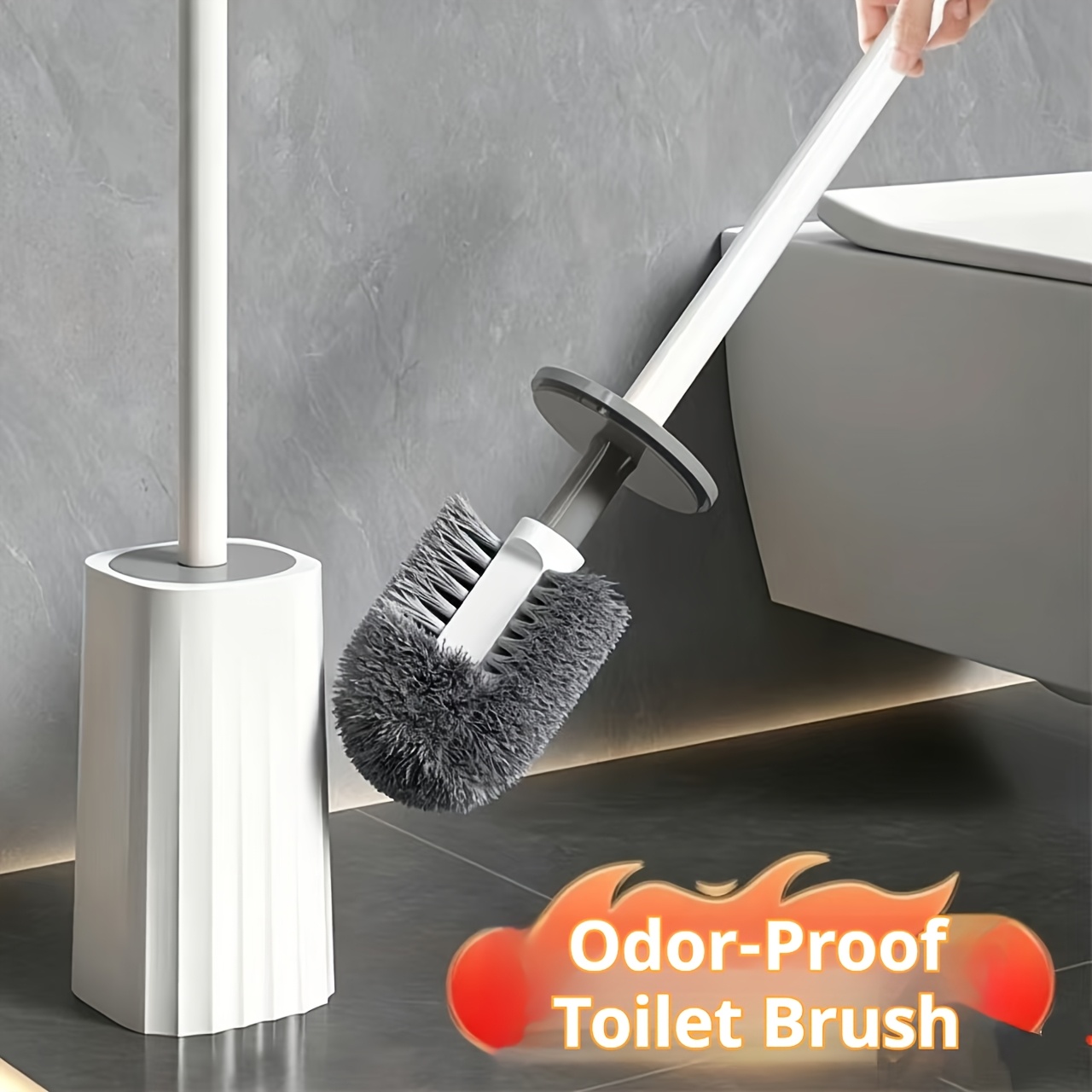 TEMU 1 Set Toilet Brush Set, With Holder Long Handle Toilet Cleaning Brush, Flexible Toilet Cleaning Brush, No Dead Angle, Bathroom Cleaning Brush,