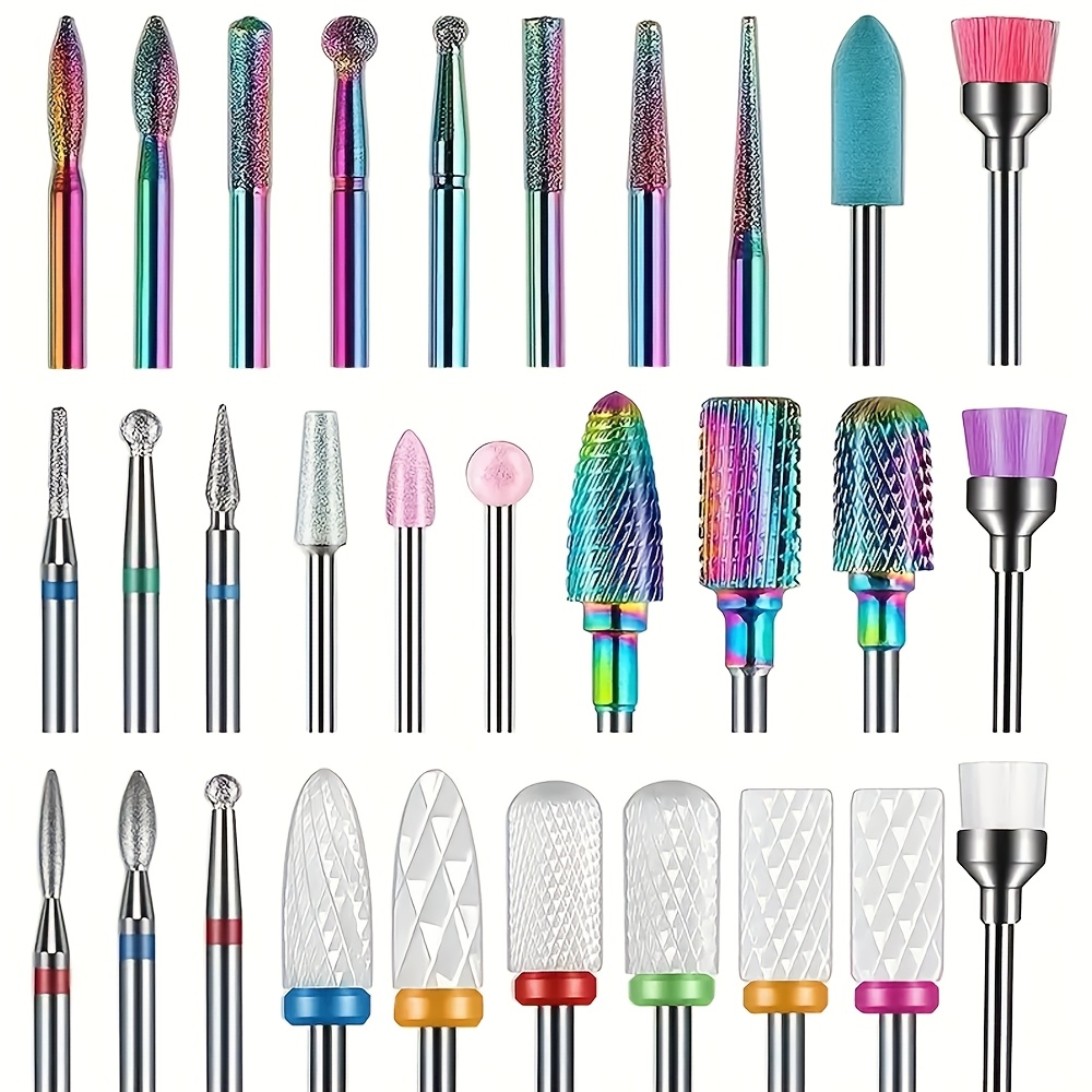 

30pcs Nail Drill Bit Set - 3/32" Ceramic & Carbide, Cuticle Remover For Manicure & Pedicure, Foot, Hand & Nail Care Tools