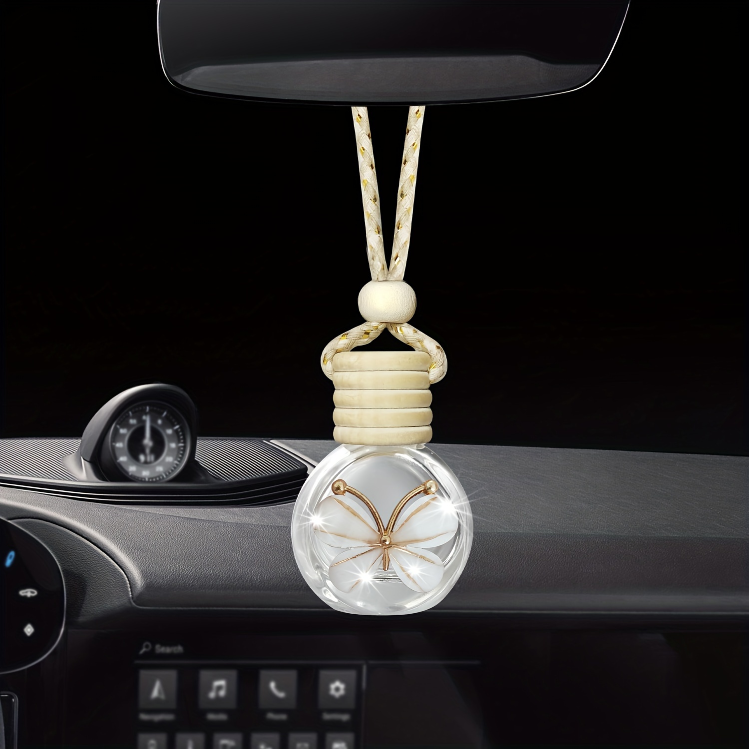 1pc Sparkling Perfume Bottle Diffuser, Car Air Freshener Decor, Transparent Glass Perfume Bottle Empty Container, Reusable For Perfume