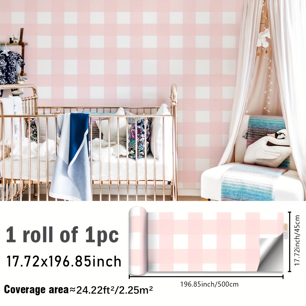 TEMU Papier peint autocollant en vinyle à motif à carreaux roses et blancs, autocollants de décoration d'intérieur en vinyle à et coller pouvant être