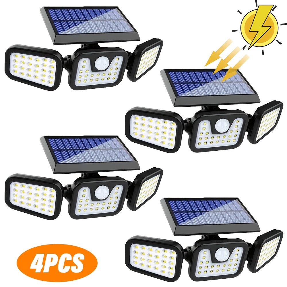 TEMU Lihangstar 4-pack Solar Motion Sensor Wall Lights, 74-led Exterior Lights With Motion Sensor, 270° Wide-angle , 3 Adjustable Lighting Modes,