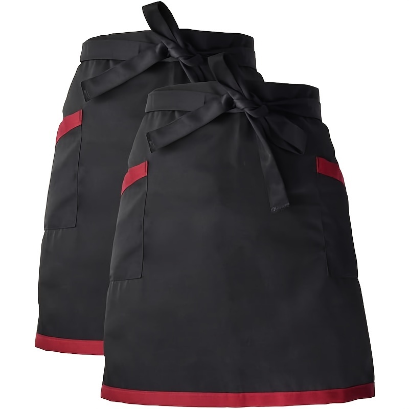 TEMU 2- Unisex Waist Aprons , Polyester Knit Half Short Server Aprons For Waitress And