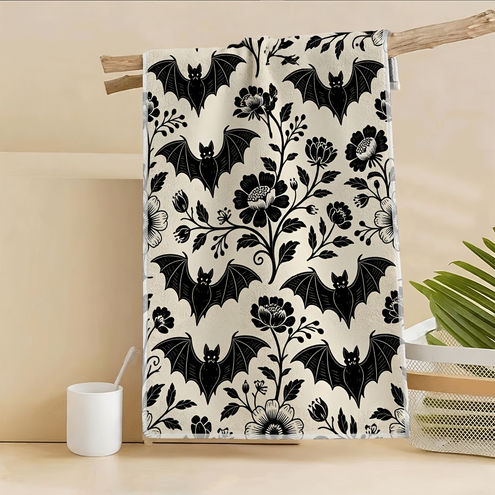 TEMU Black And White Floral Theme, Polyester Material Towels Hand Towels, Suitable For Face Washing, Hand Drying, Dish Drying, Fashion Casual,