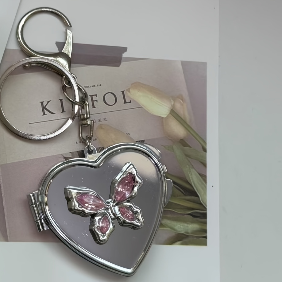 Heart Mirror Exquisite Metal Vintage Y2k Heart Pendant Keychain Bag Charm Instagram Decoration