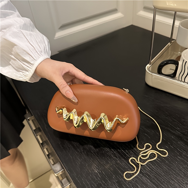 Women's Elegant Handbag Clutch Purse with Golden-Tone Snake Chain Strap - Multi-Way Crossbody/Handheld, Acrylic Shell & Buckle Closure, White/Golden/Coffee Brown/Black - Wedding, Party, Gala Accessory - Luxury Hand Carry Shoulder